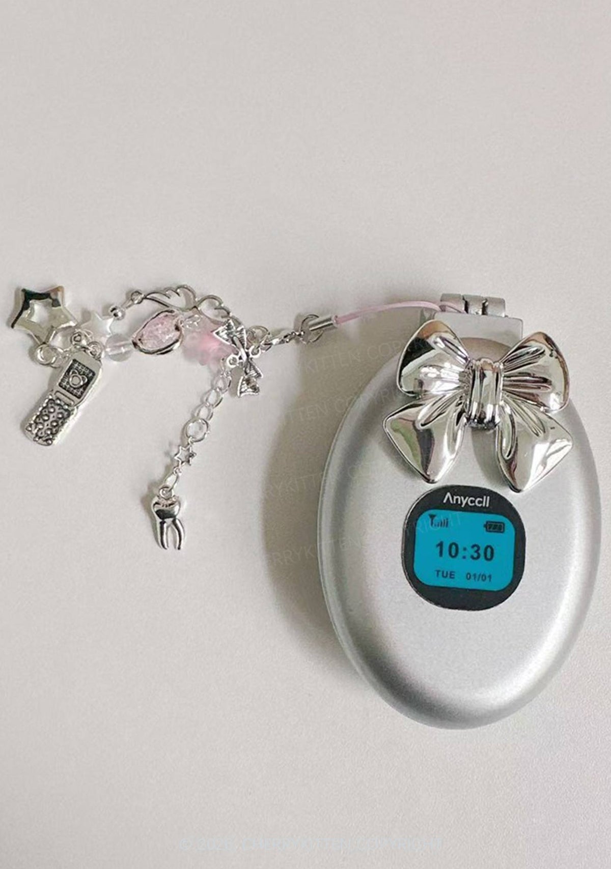 1pc Y2K Retro Simulation Flip Phone Mini Portable Folding Comb Mirror Cherrykitten