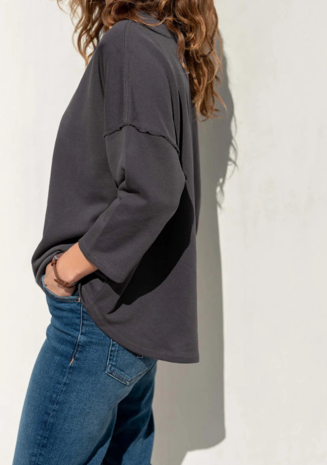 Frenchie V-Neck Sweatshirt-Charcoal