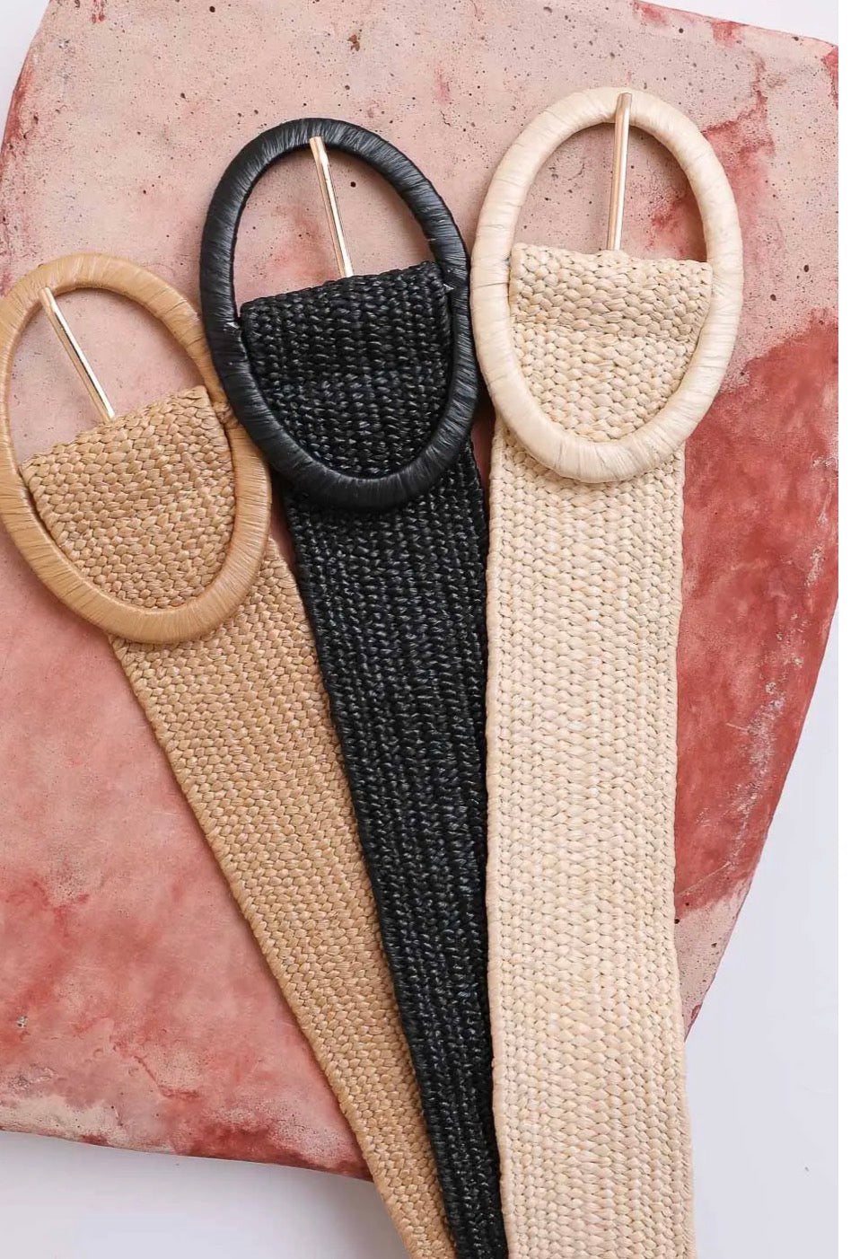 Raffia Oval Buckle Belt