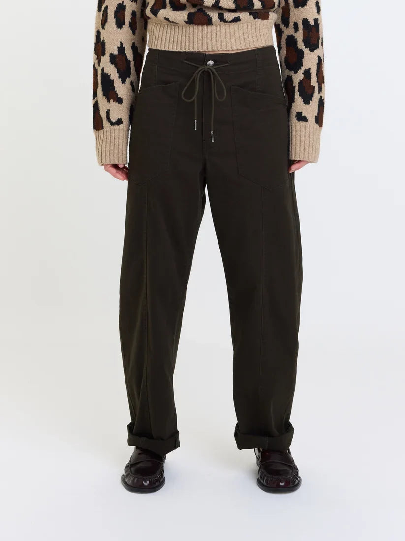 Villa Drawstring Barrel Pant- Fern