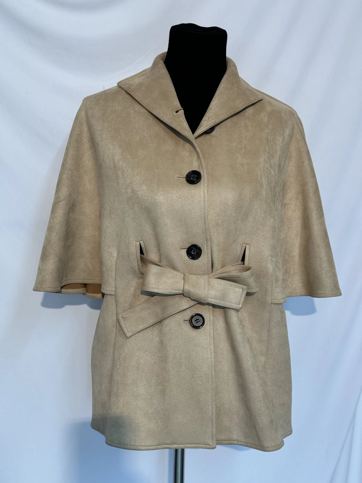 Belted Vegan Suede Capelette Jacket