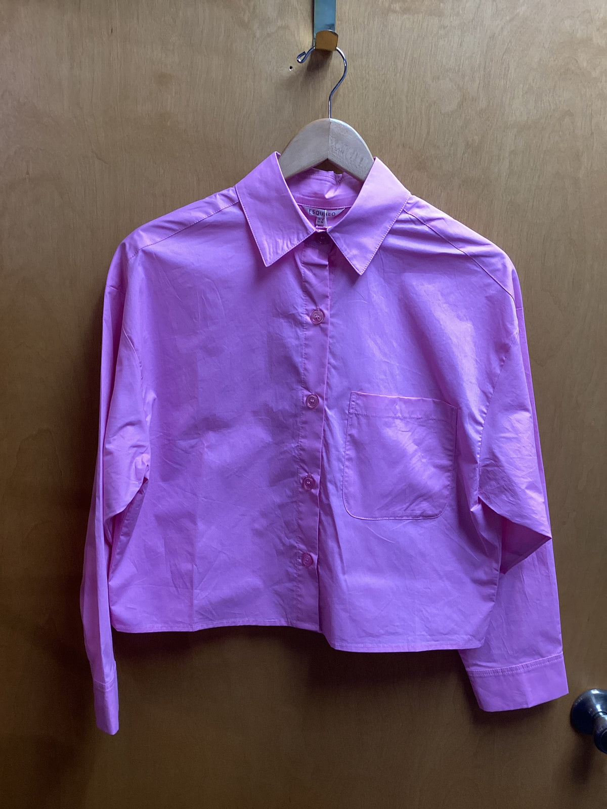 Cropped Folded Cuff Blouse-Rose