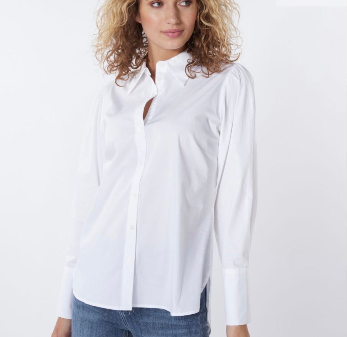 Long Sleeve Button Blouse-Off White