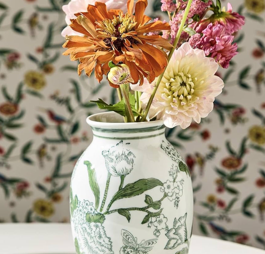 Primrose and Lotus Chinoiserie Vase 8.5”