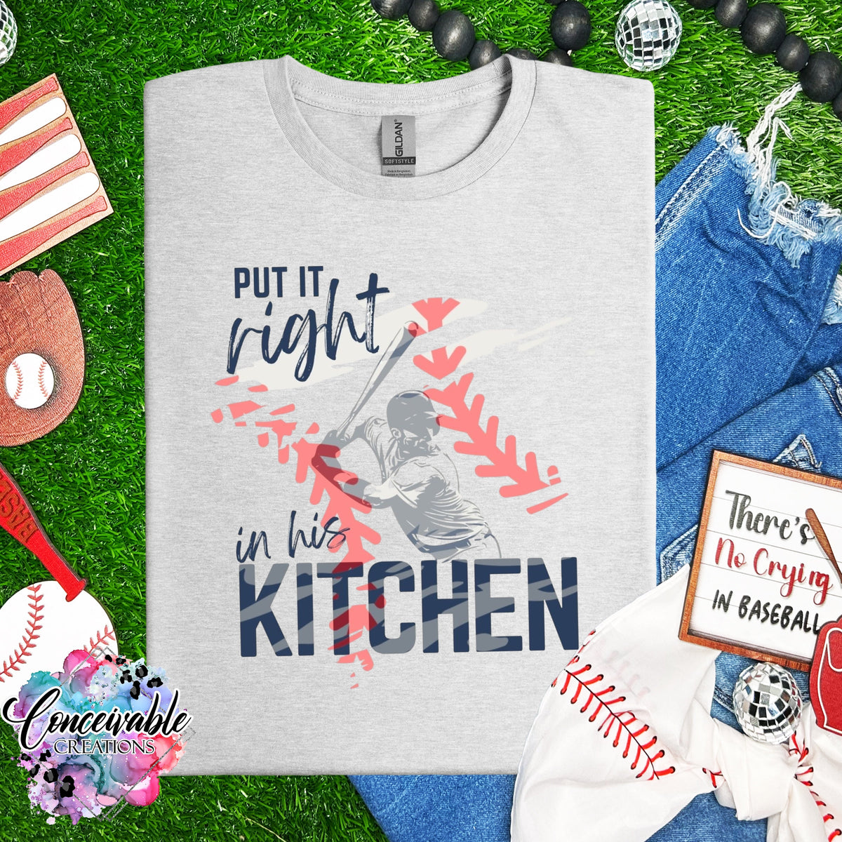 Put It Right in His Kitchen Baseball T-Shirt – Ash Grey