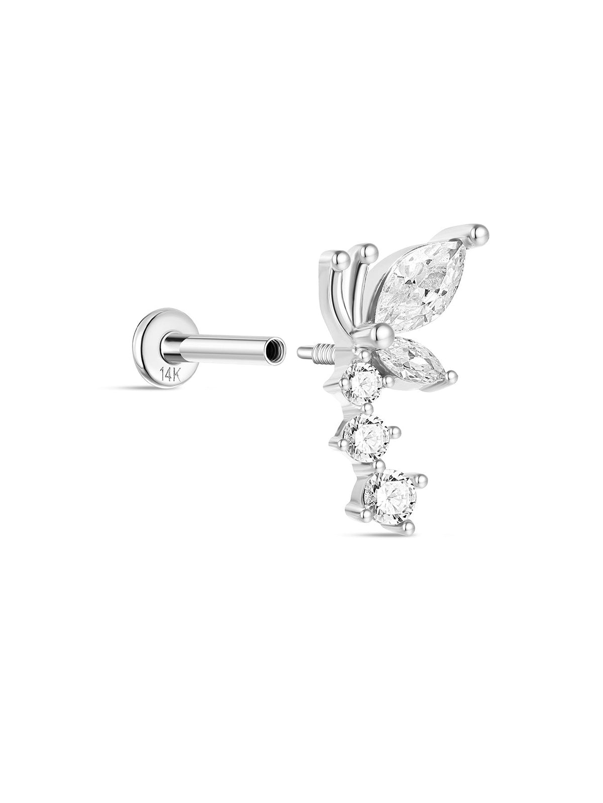 KOSINER 14K Solid Gold Elegant Flying Butterfly Flat Back Stud
