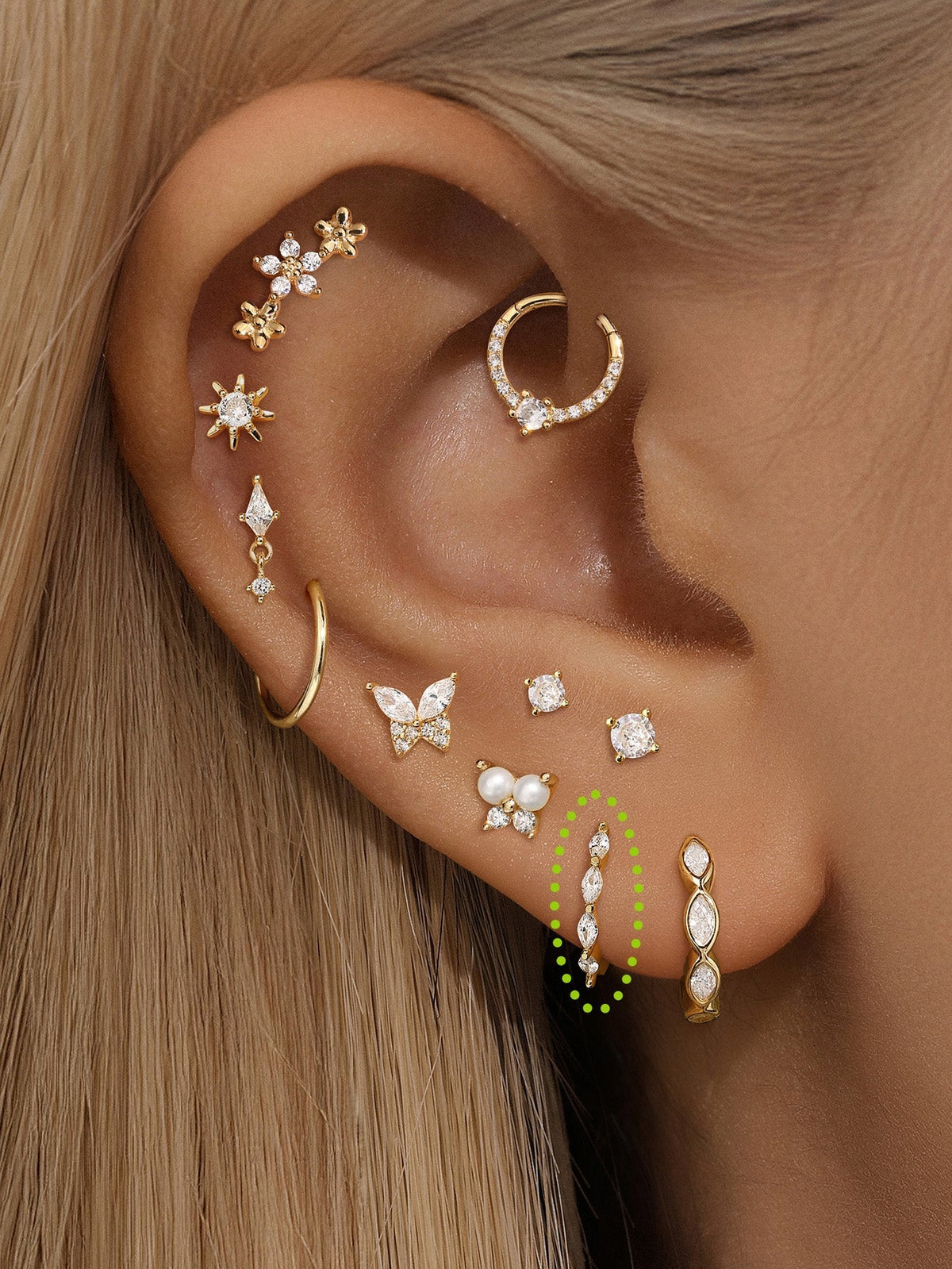KOSINER 14K Solid Gold Classic Marquise Pave Hoop