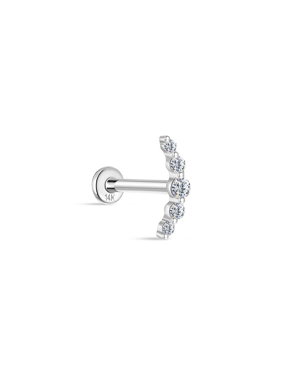 KOSINER 14K Solid Gold Dainty Pave Crescent Flat Back Stud