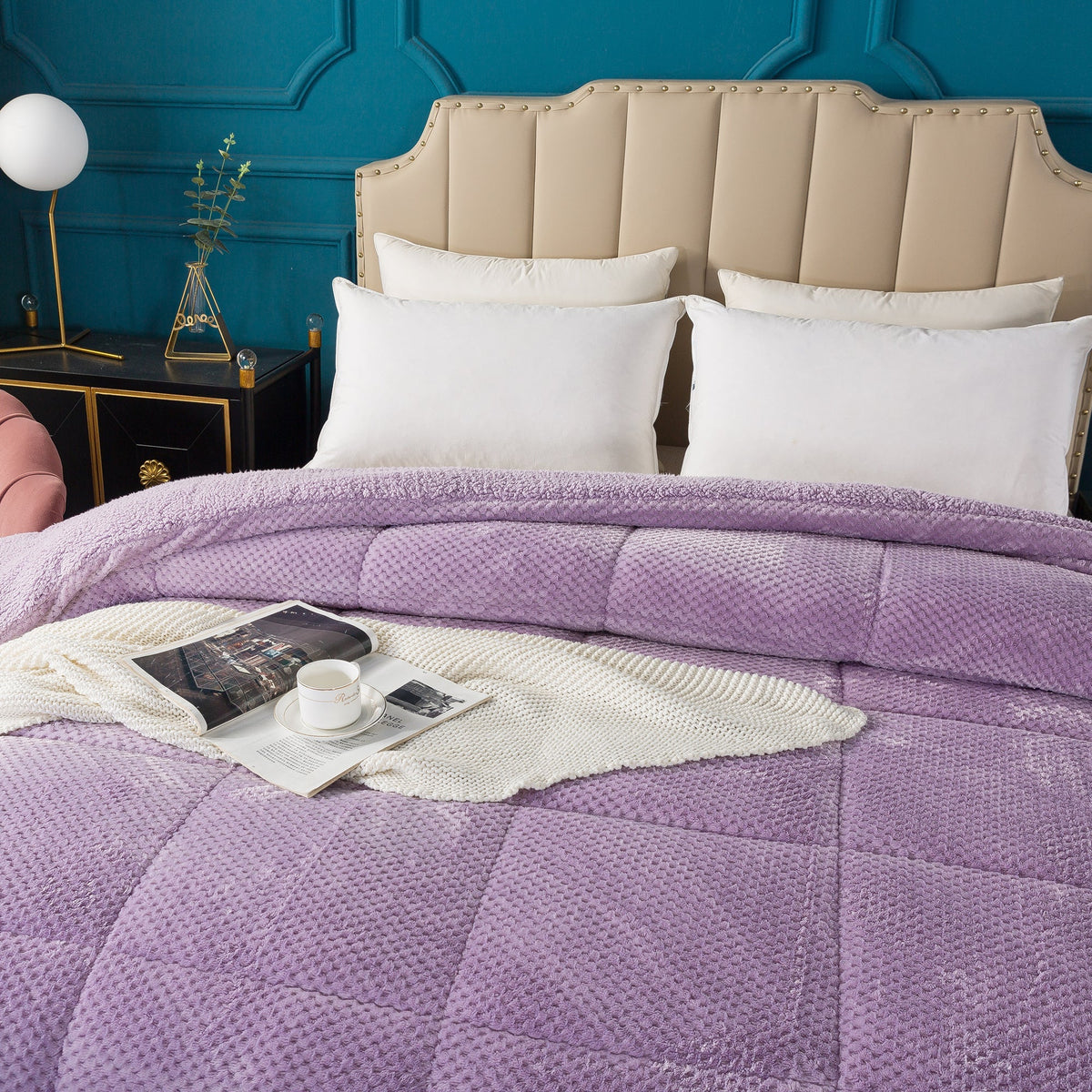 Kasentex Ultra Soft All Season Reversible Plush Sherpa Lined Comforter, Twin, Queen, King