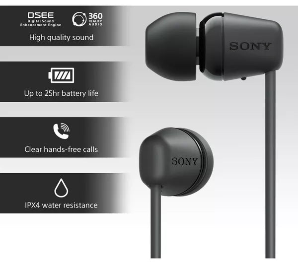 Sony WI-C100 Wireless In-Ear Earphones – 25hr Battery, DSEE & IPX4