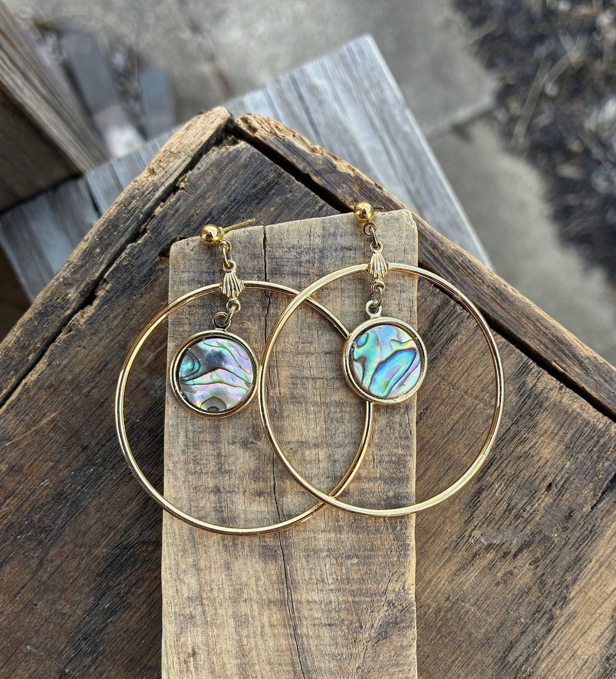 Abalone Shell & Gold Hoop Earrings