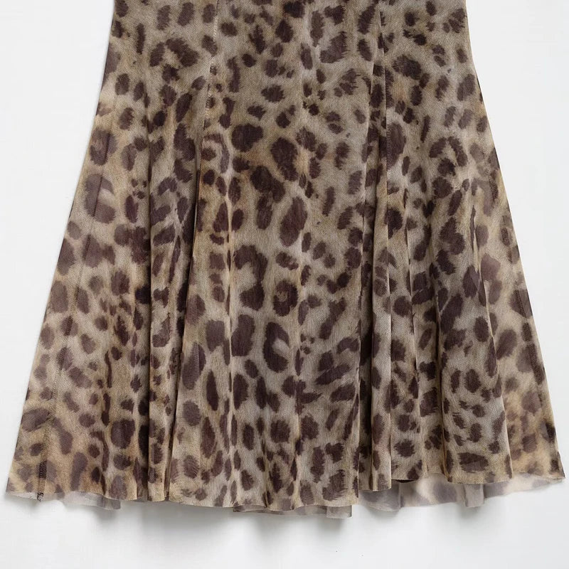 MUJER 2025 Tulle Mini Dress Woman Leopard Print Slip Dress Women Sexy Backless Short Dresses for Women Draped Party Dresses