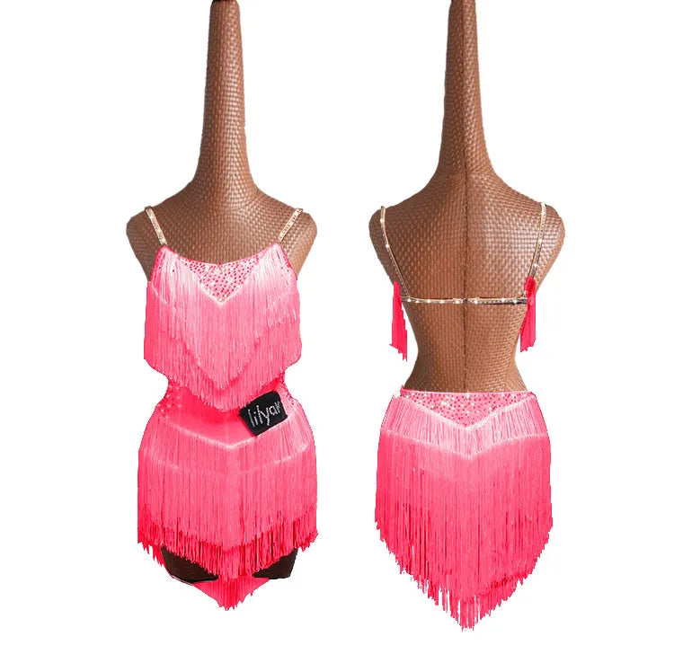 Latin Dance Dress Competition Costumes Skirt Performing Rhinestones Adult Children Tassel Various Color Red White