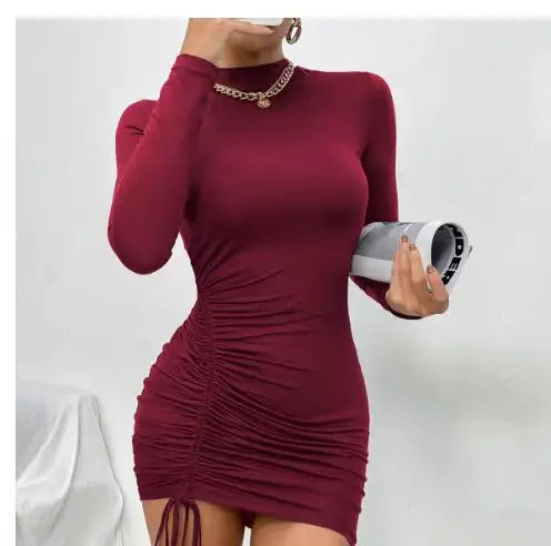 New Dresses 2025 Woman Fashion Summer Elegant Lace Up Dress Solid Pleated Slim Fit Party Bodycon Female Sexy Mini Skirt
