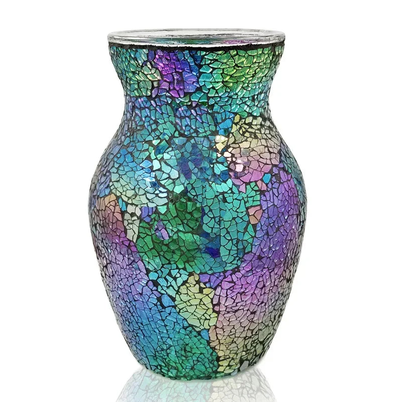 8" Handcrafted Glass Vase - Iridescent European Mosaic Design for Elegant Home Decor