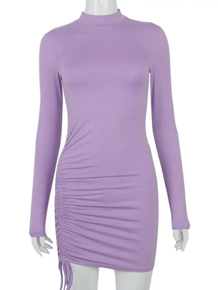 Long Sve Ruched Bodycon Dr Women Turtlene Bandage Mi 45 Deee Slant Cut Double Pant Waist Camere A-Line Sve Tee-...