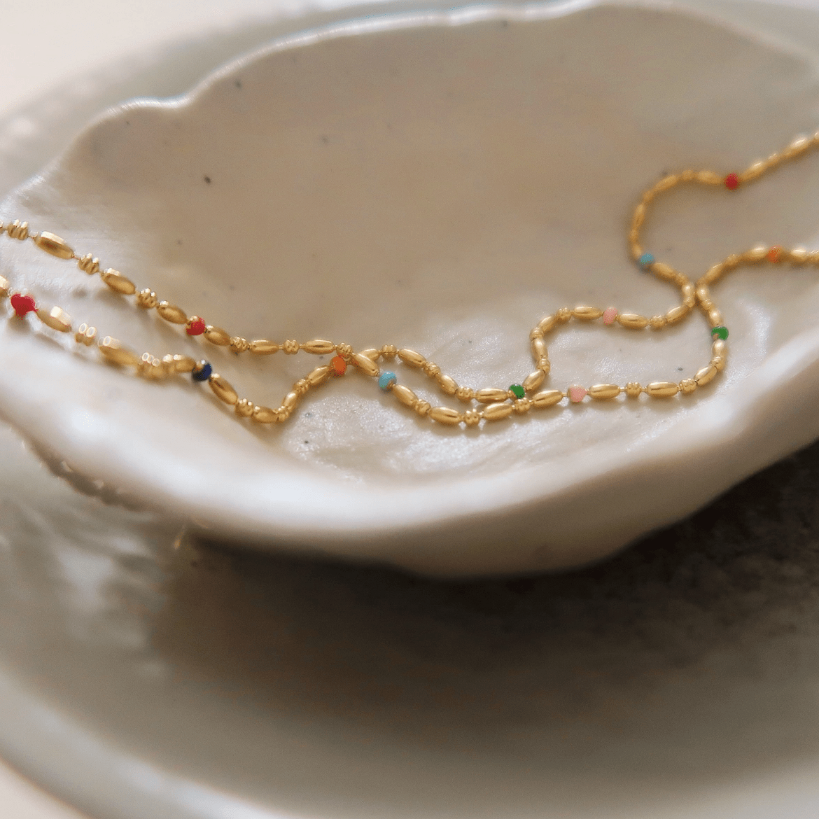 Gold Plated Rainbow Beaded Necklace