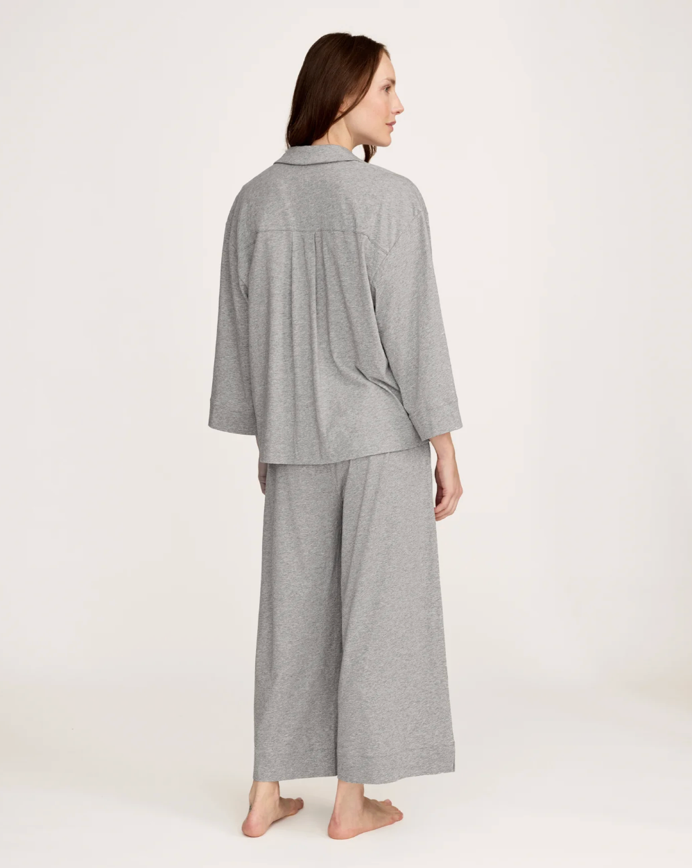 Petite Plume Olivia Wide Leg Pima Pajama Set in Heather Grey