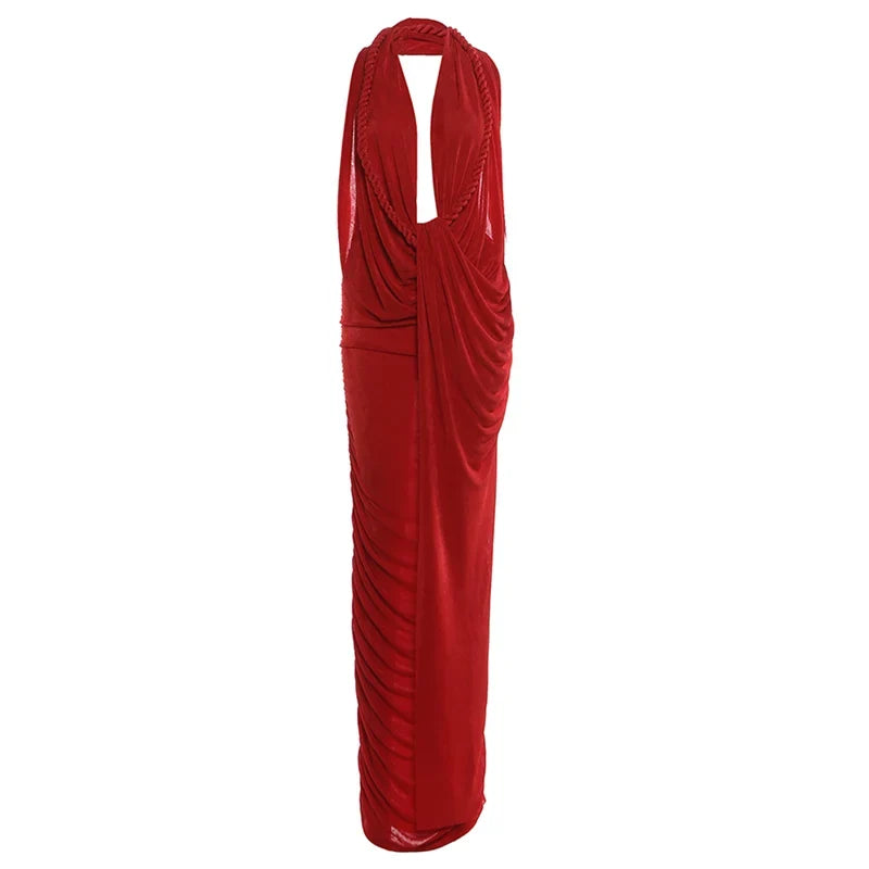 Nibber Hot Girls Long Dress Woman Sexy Fashion Halter Deep V-Neck Backless Sleeveless Midnight Club Party High Waist Vestidos