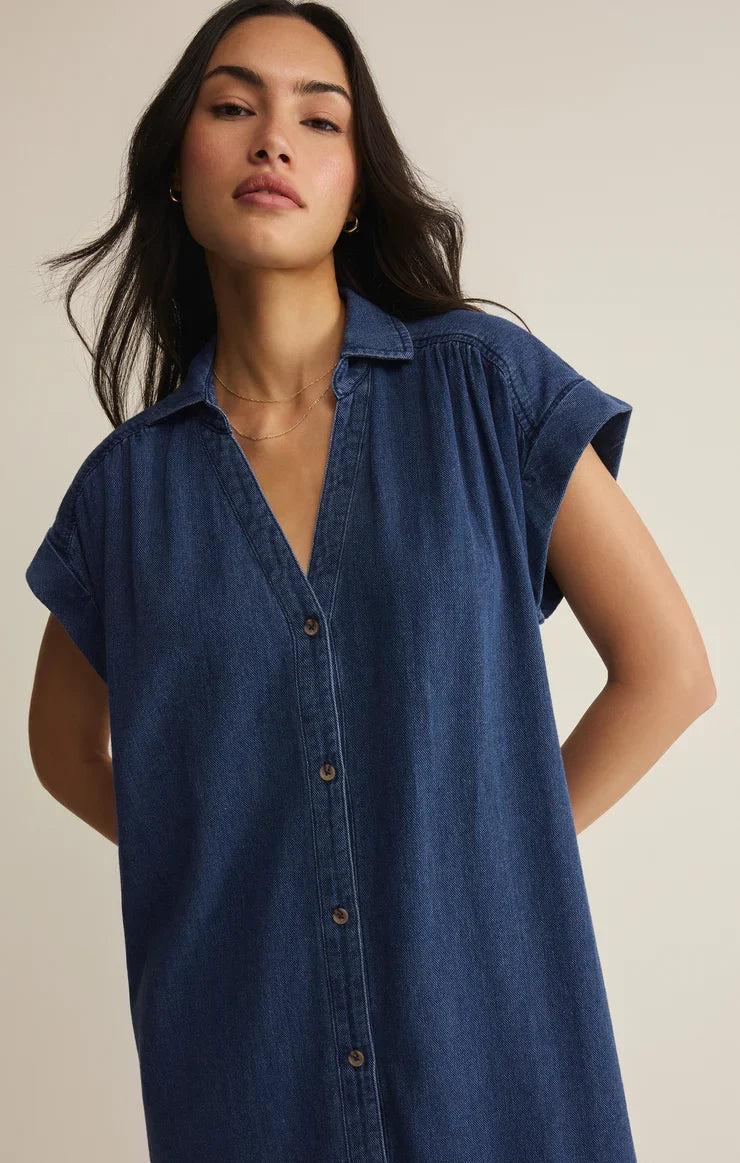 Shellbound Twill Dress- Twilight Blue