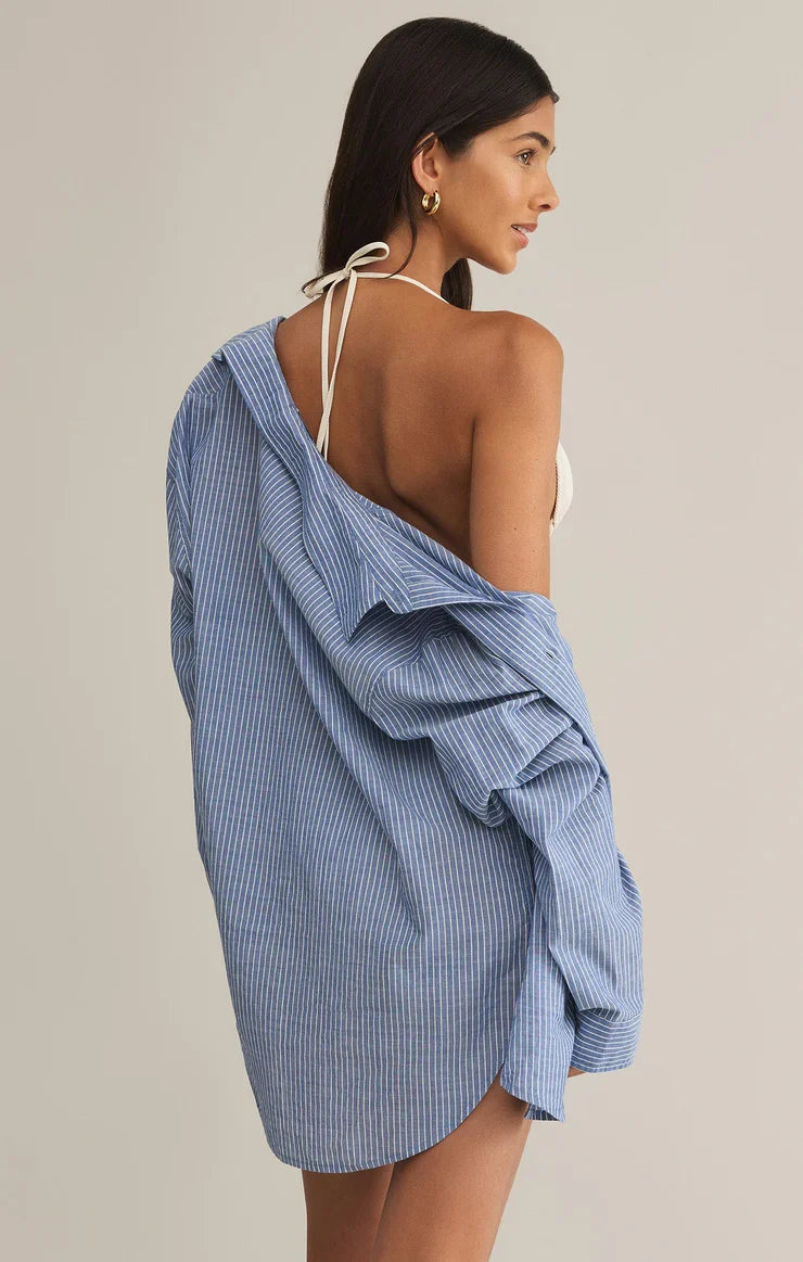 Seaport Striped Button Up Shirt Sky Blue