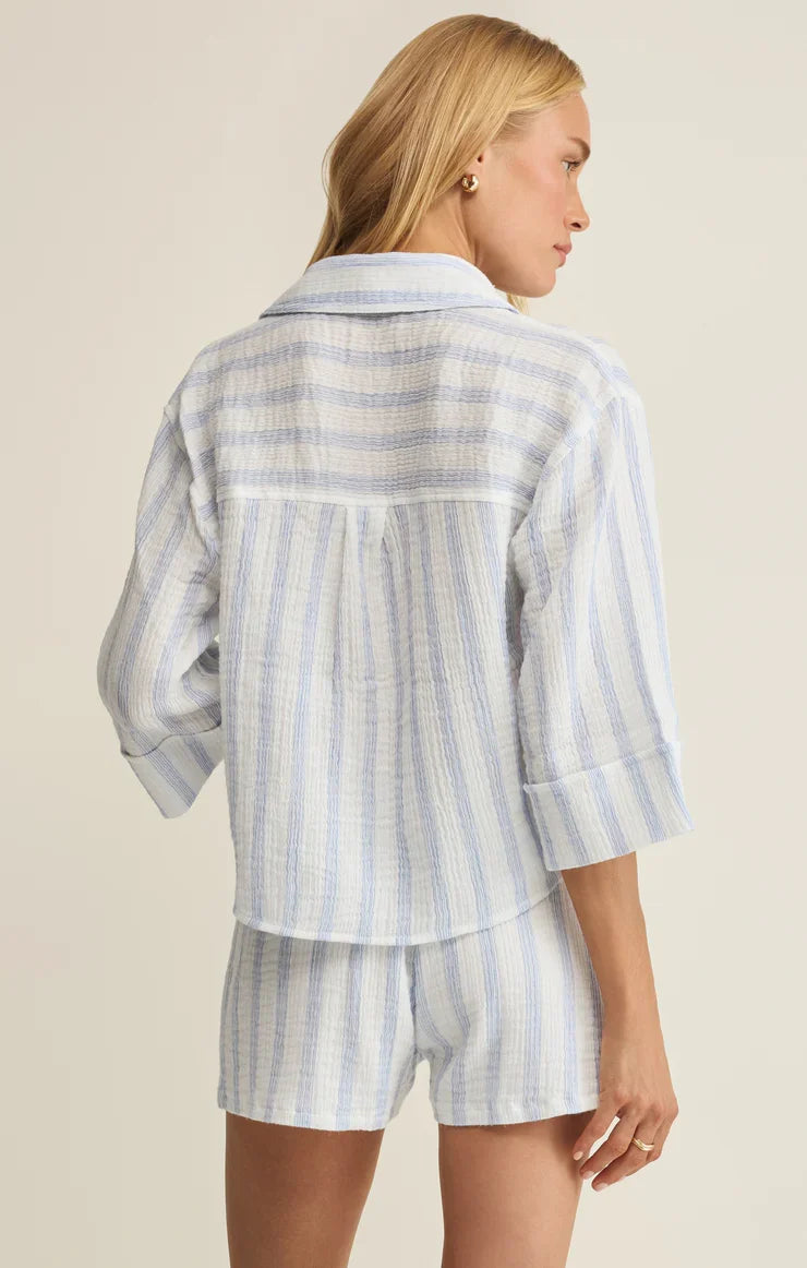 Helena Striped Airy Gauze Button Up