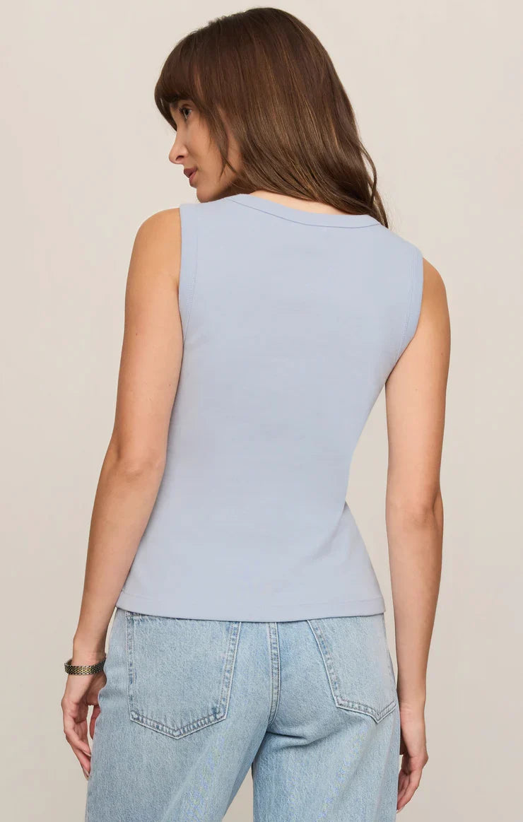 Ellie V-Neck Rib Tank- Skyline
