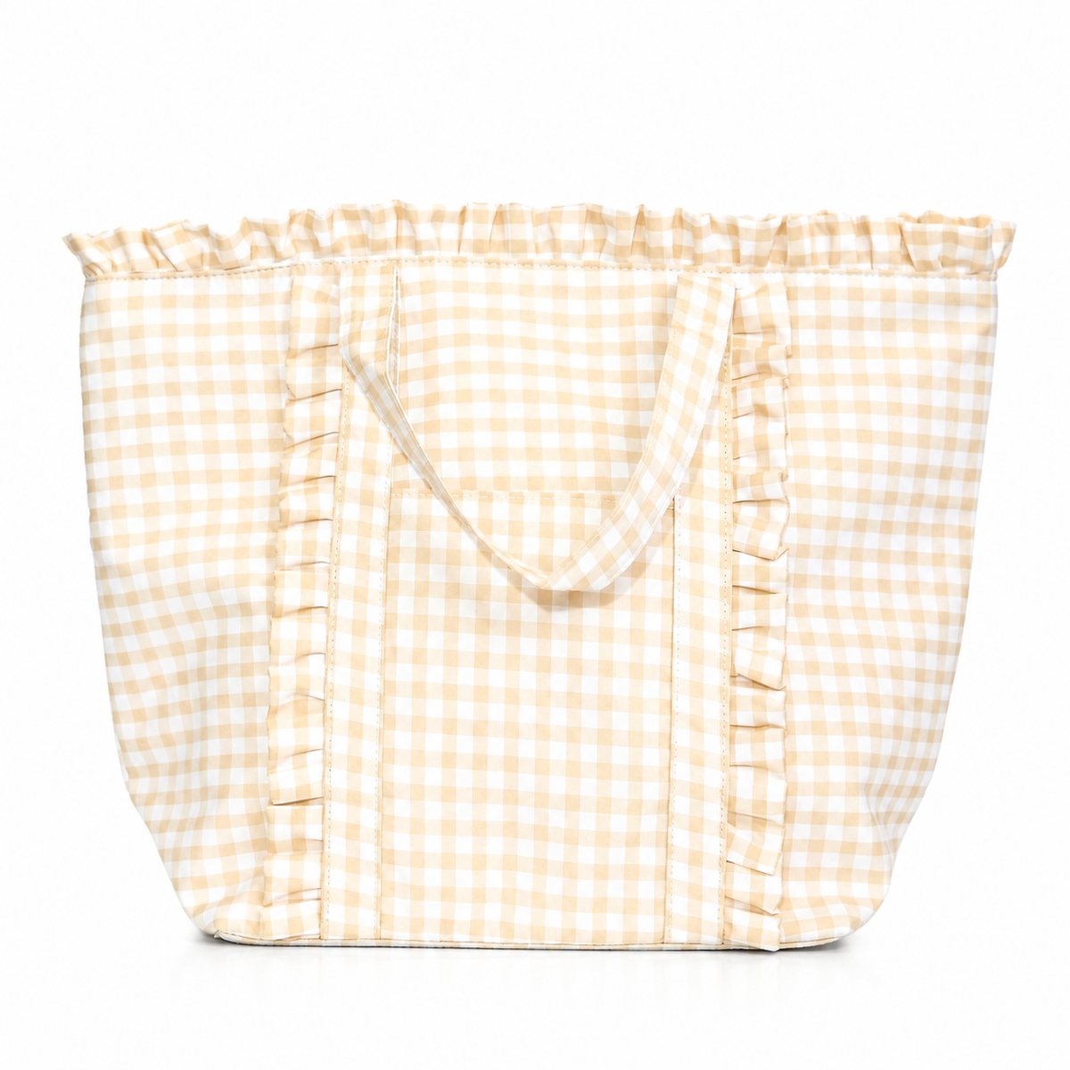 Gingham Ruffle Tote Bag -Tan