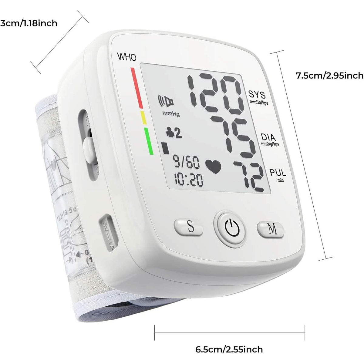 Blood Pressure Monitor Digital Wrist BP Machine Automatic BP Cuff with 2 Users 180 Memory Voice Large LCD Display