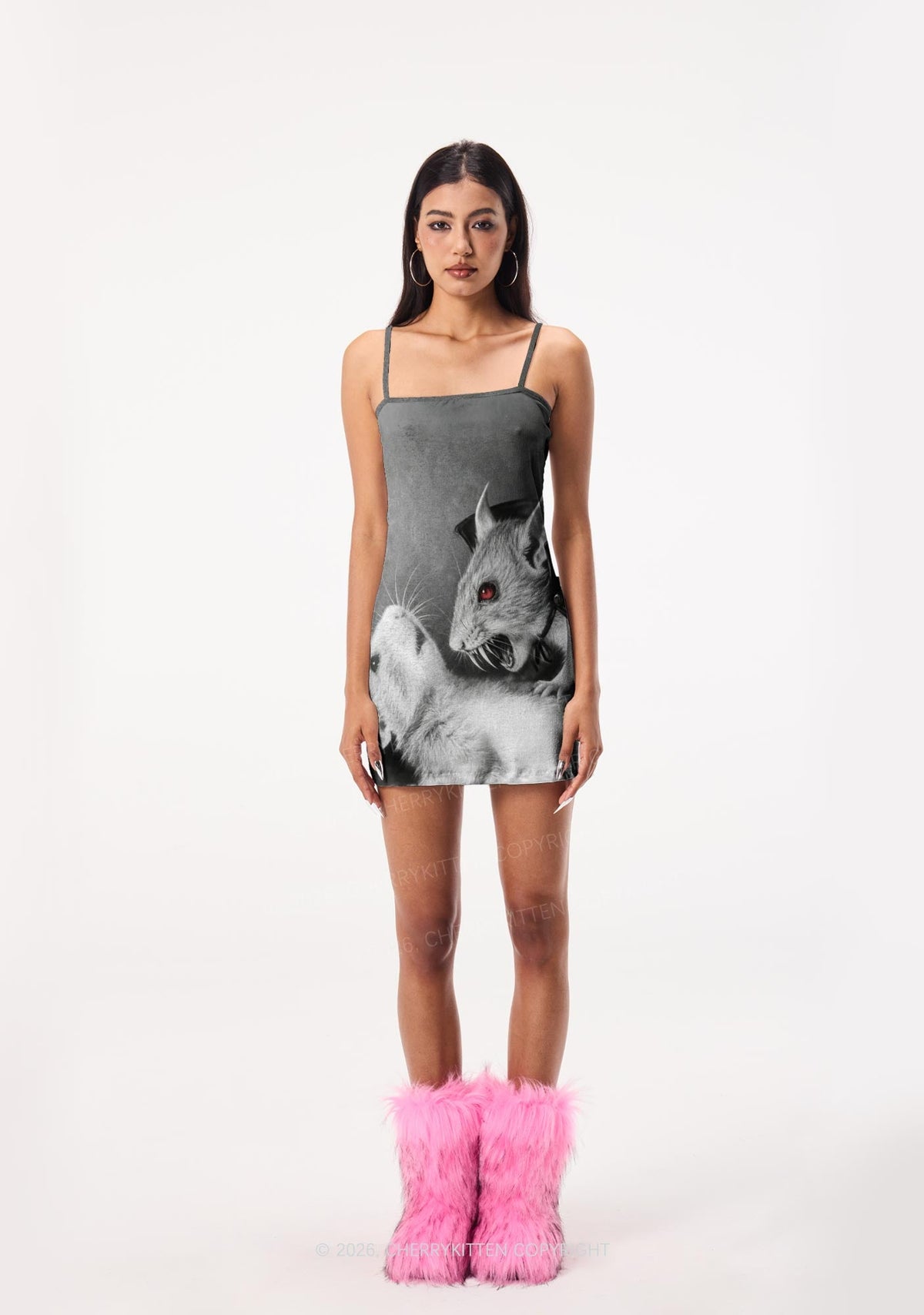 Halloween Vampire Rat Y2K Print Slip Dress Cherrykitten