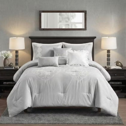 Queen/King Microfiber 6-Piece Comforter Set, Silver Medallion