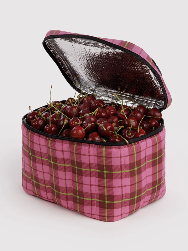 Puffy Lunch Bag: Azalea Pink Tartan