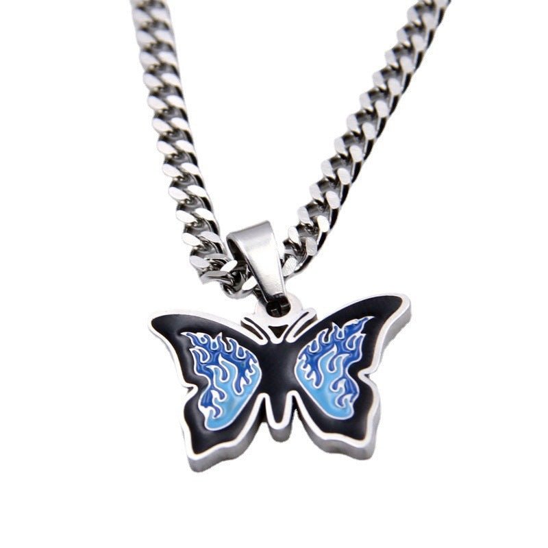Punk Blue Butterfly Necklace