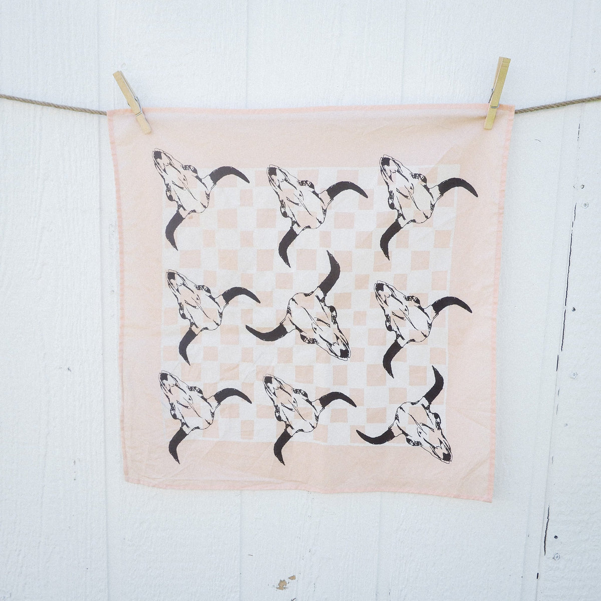 "Bison Skull" Check Bandana - Pink