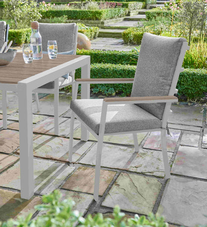 Easton 6 Seater Outdoor Dining Set (Beige) – Teak Effect Table