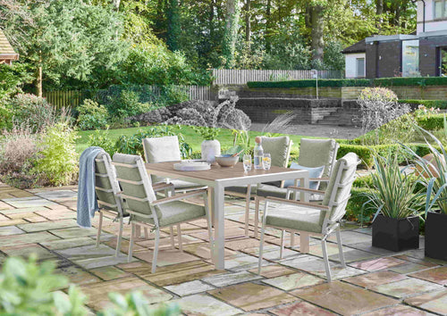 Easton 6 Seater Outdoor Dining Set (Beige) – Teak Effect Table