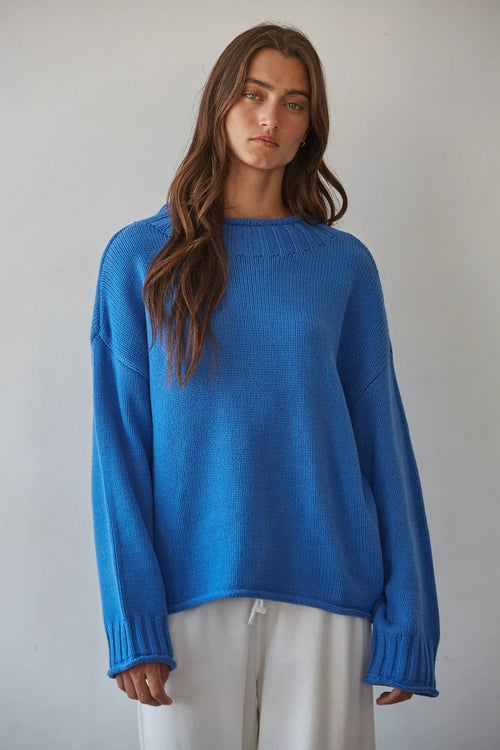 Cobalt Knit Sweater Mock Neck