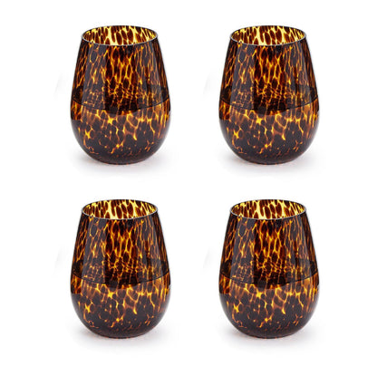 Tortoise Print Stemless Wine Glass