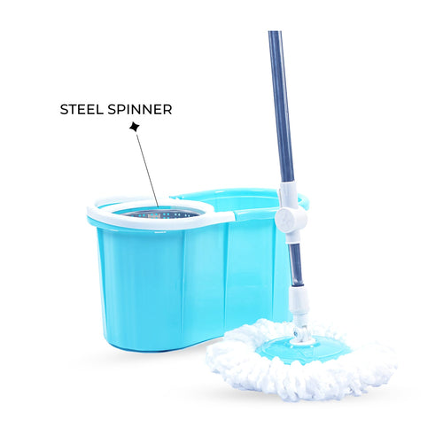 Zidello Spin Mop Plastic & Steel Bucket, 360-Degree with Microfiber Mop Head