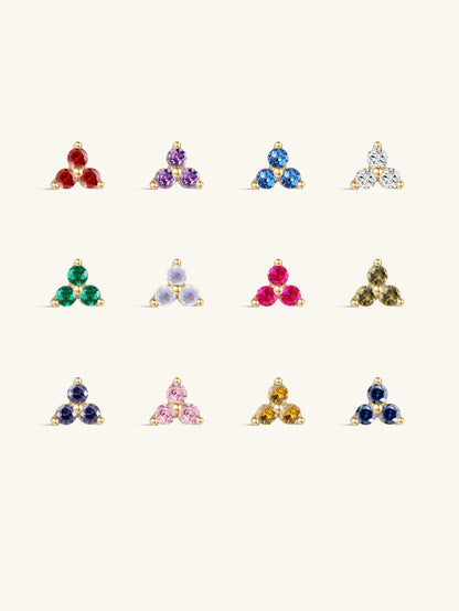 KOSINER 14K Solid Gold Trinity Birthstone Flat Back Stud