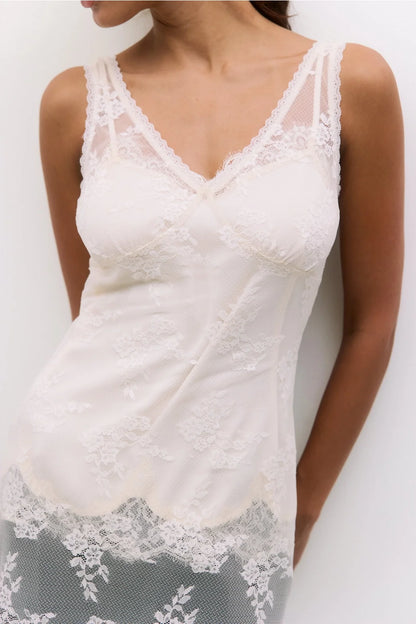 Jennifer Sheer Lace Dress - Cream