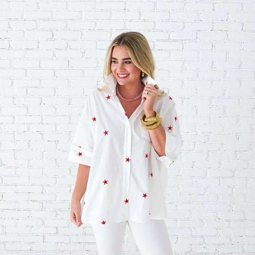 Abby Swing Star Top-white/red