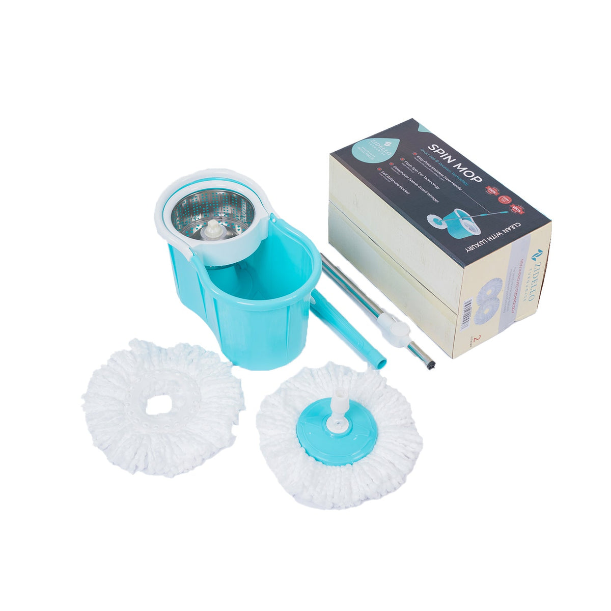 Zidello Spin Mop Plastic & Steel Bucket, 360-Degree with Microfiber Mop Head
