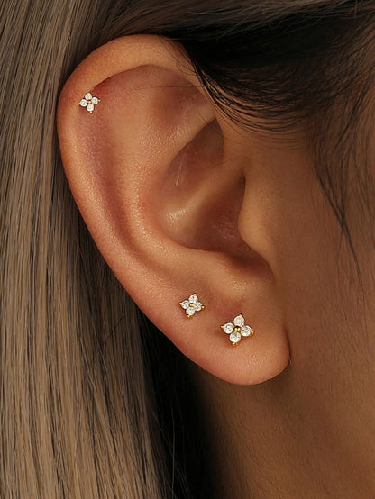 KOSINER 925 Sterling Silver Four-Petal Flower 3-Piece Set