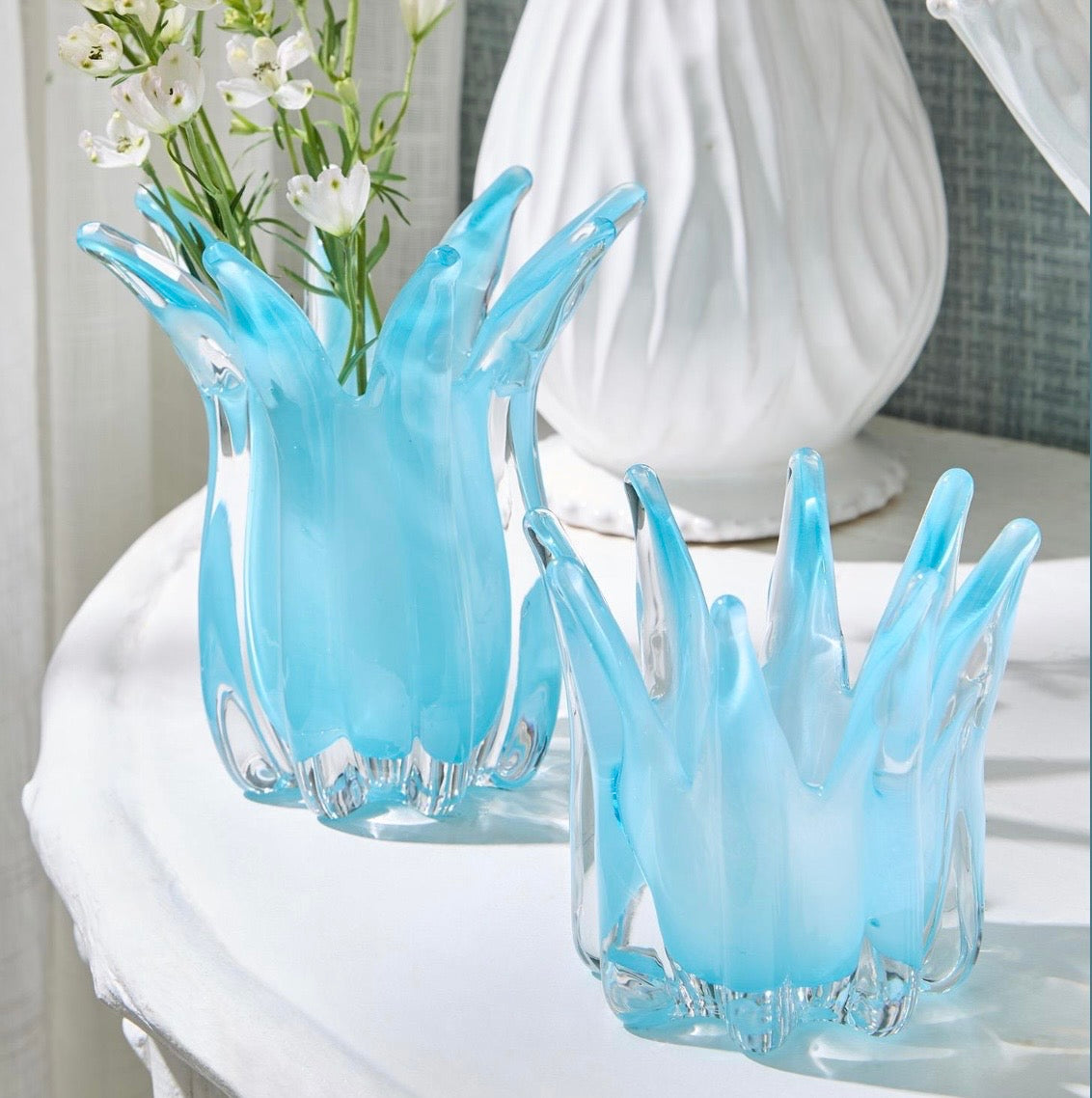 Blue Blossoms Art Glass Vase-Each Sold Seperately
