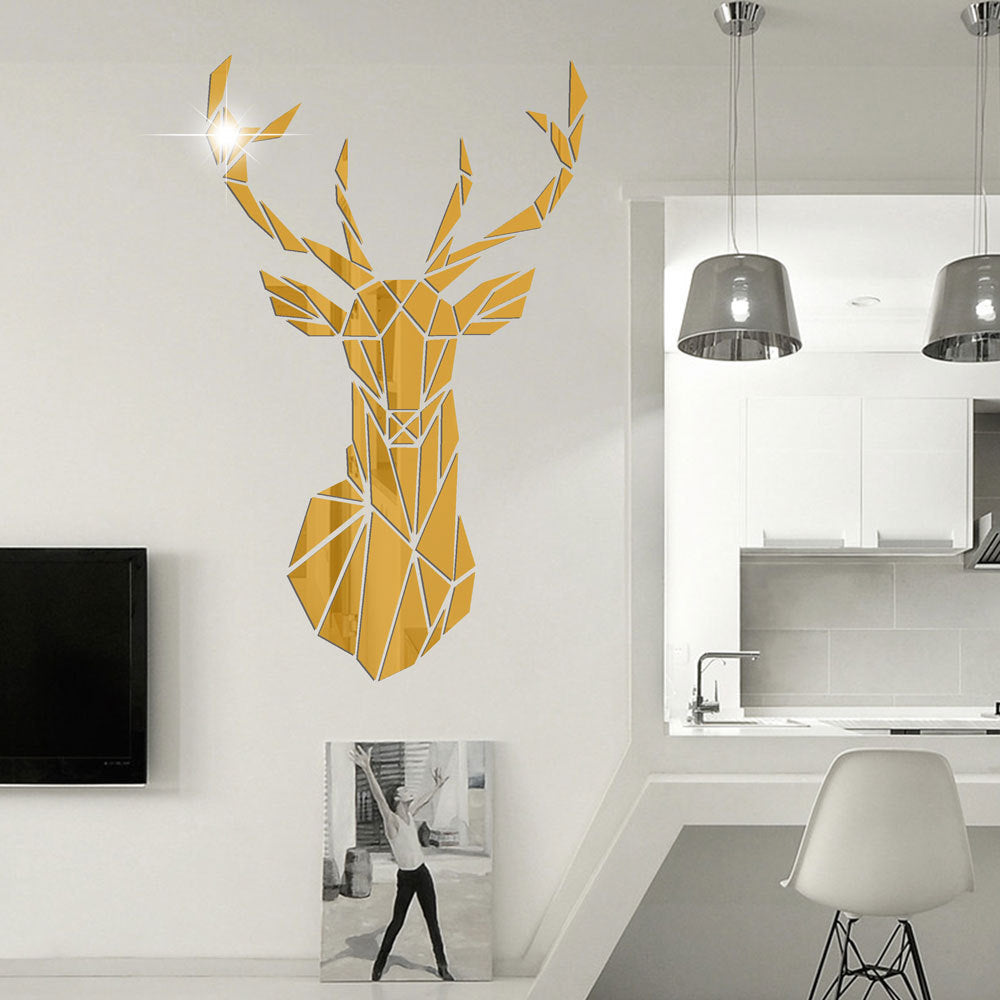 3D Acrylic Deer Head Wall Mirror Sticker for Home