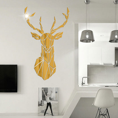 3D Acrylic Deer Head Wall Mirror Sticker for Home
