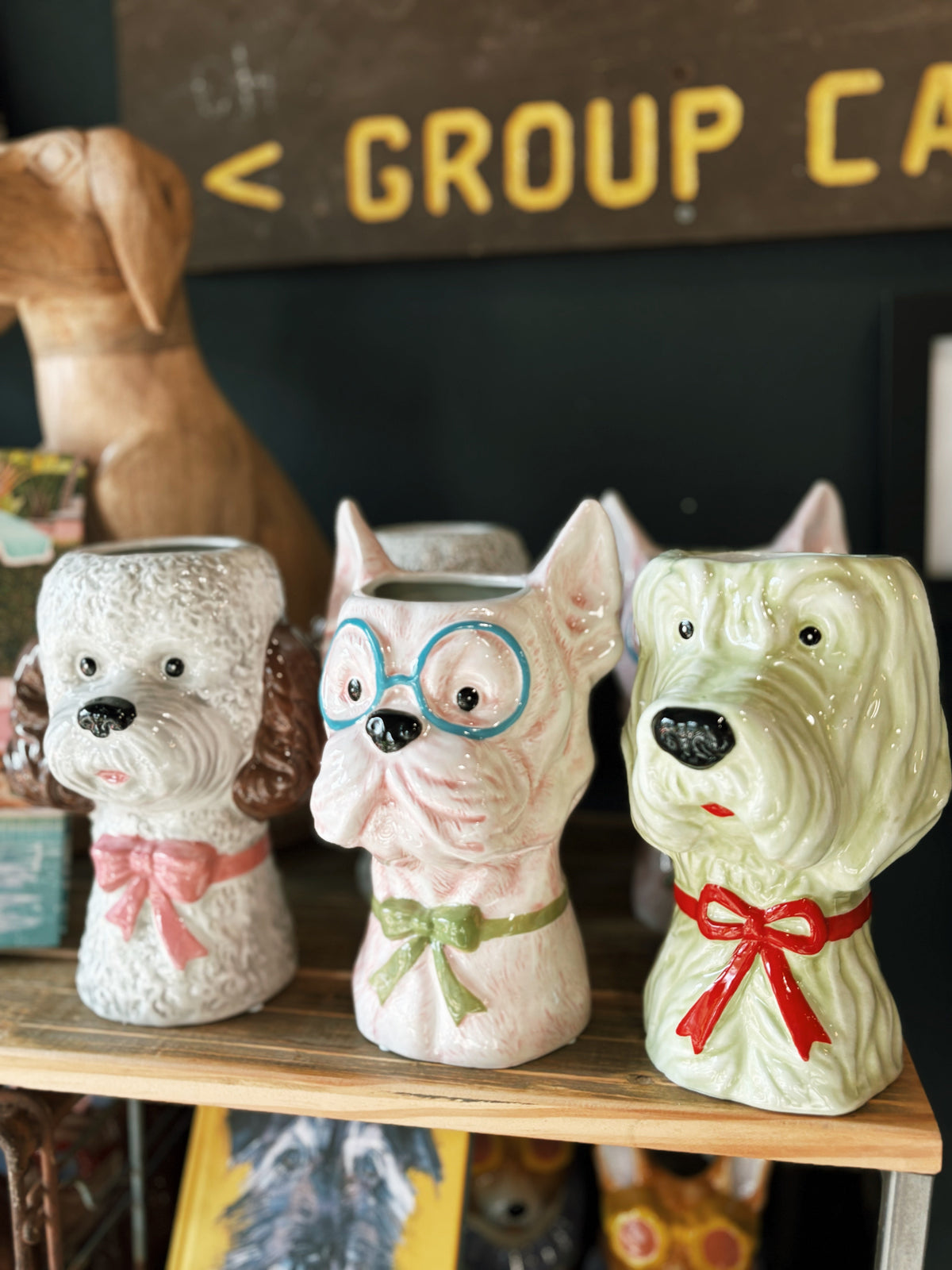Ceramic Dog with Bows Vases