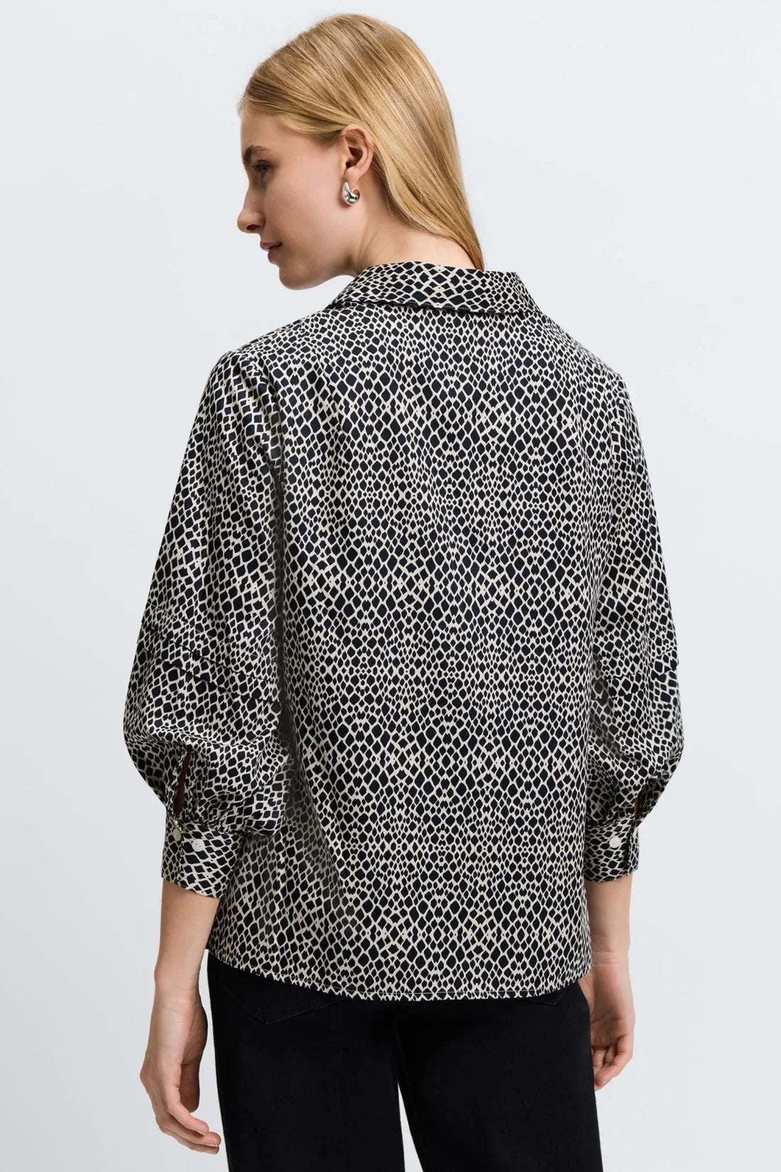 Frankie Popover Top-Black/White Snakeskin
