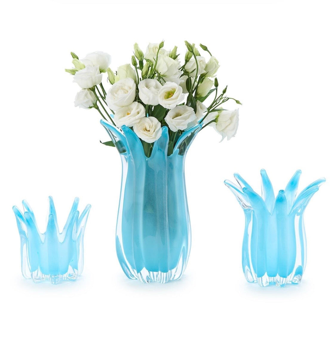 Blue Blossoms Art Glass Vase-Each Sold Seperately